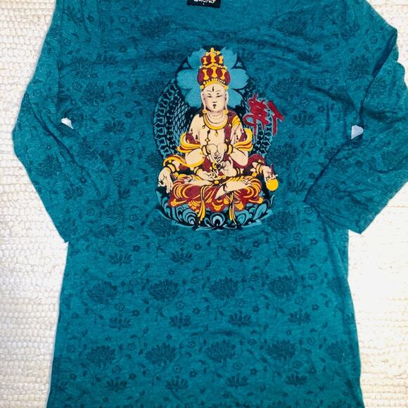 LUCKY BRAND BUDDHA 3/4 SLEEVE YOGA TEE BOHO HIPPIE - Picture 3 of 8
